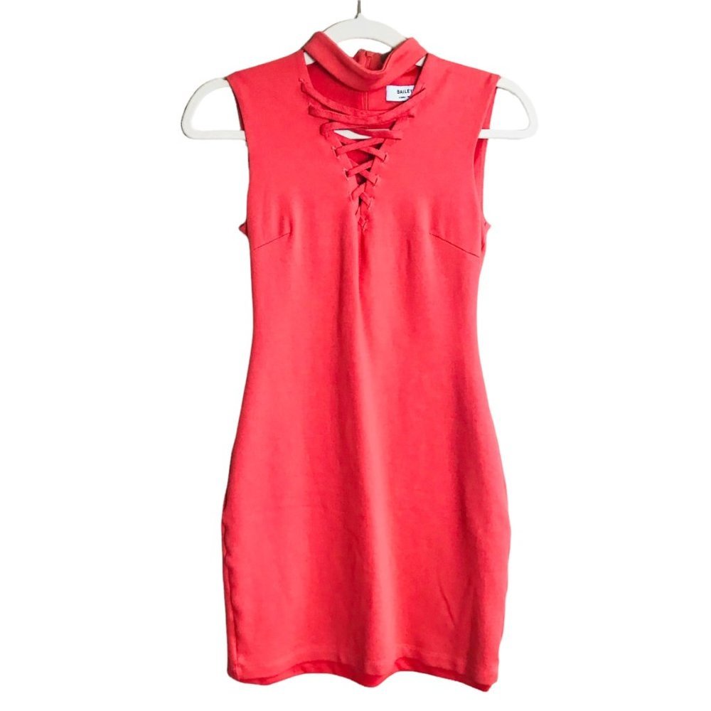 Bailey 44 El Caiman Dress Women Sz XS Bodycon Lace Up V-Neck Mock Neck Ponte Fit